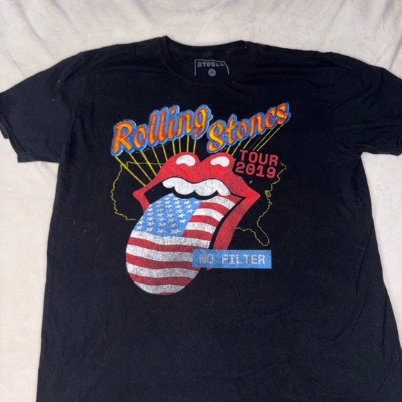 the Rolling Stones Other - The Rolling Stones Black T-Shirt with Red and Blue Graphic